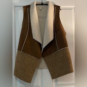 Brown and Cream Women's Shearling Vest